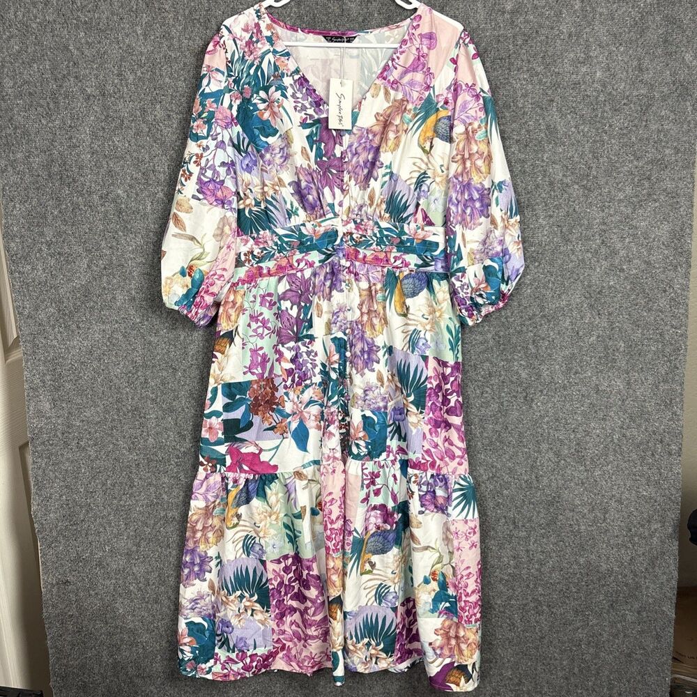 Simplee Plus Dress Womens Size 1XL Parrot Floral Tropical Tiered